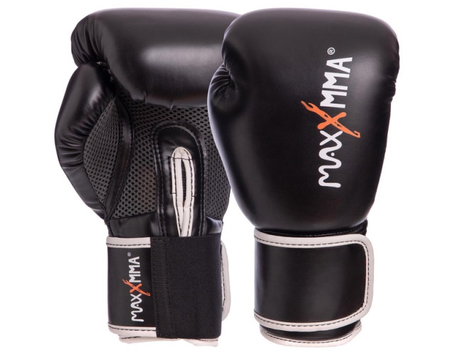 Боксерський набір MaxxMMA Рукавички для боксу GBH01 12уніцій та шолом для боксу MaxxMMA GB01s L-XL чорний