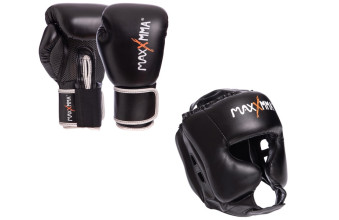 Боксерський набор MaxxMMA Перчатки для бокса GBH01 12униций и шлем для бокса MaxxMMA GB01s L-XL черный Боксерський набор MaxxMMA Перчатки для бокса GBH01 12униций и шлем для бокса MaxxMMA GB01s L-XL черный