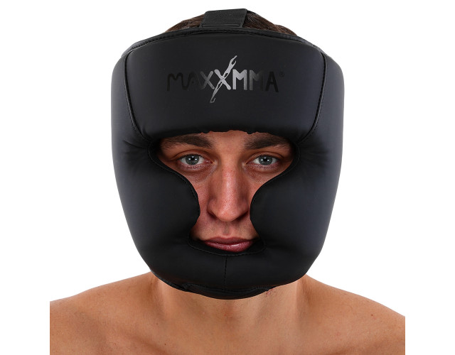 Боксерський набор MaxxMMA Перчатки боксерские  GB10 12унций + Шлем для бокса MaxxMMA GBH03 L черный