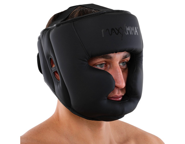 Боксерський набор MaxxMMA Перчатки боксерские  GB10 12унций + Шлем для бокса MaxxMMA GBH03 L черный