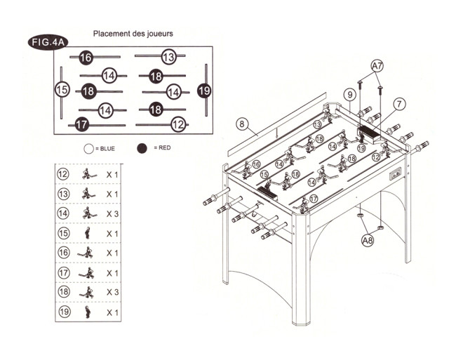 Хоккеист для настольного хоккея №19 красный