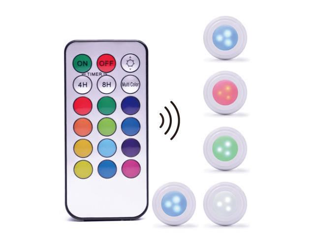 Світильники Magic Light точкові світлодіодні на батарейках та клейкій основі 5шт з пультом Світильники Magic Light точкові світлодіодні на батарейках та клейкій основі 5шт з пультом