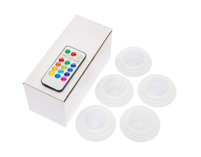 Світильники Magic Light точкові світлодіодні на батарейках та клейкій основі 5шт з пультом Світильники Magic Light точкові світлодіодні на батарейках та клейкій основі 5шт з пультом